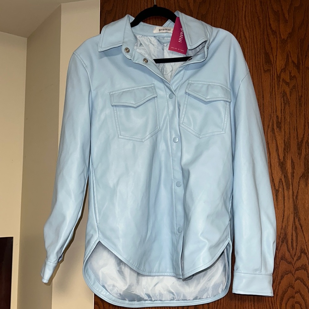 Light blue faux leather jacket